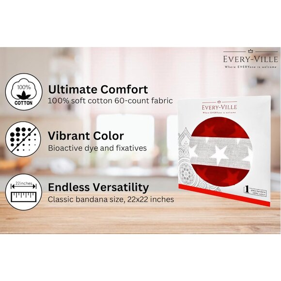 Women's Red White Blue Cotton Bandana Large Cowgirl Handkerchief Headband Scarf - Picture 2 of 7